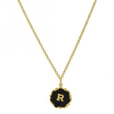 Necklace Gold-Dipped Black Enamel Initial R.JPG